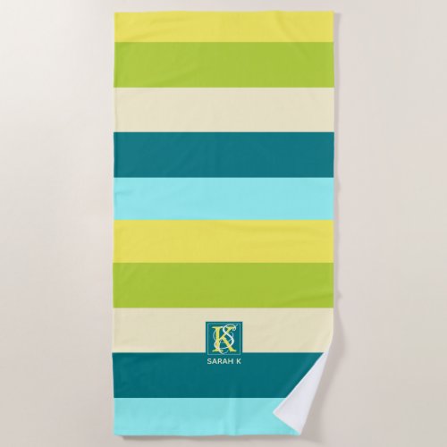 Fresh and Happy Colorful Stripes Monogram Beach Towel