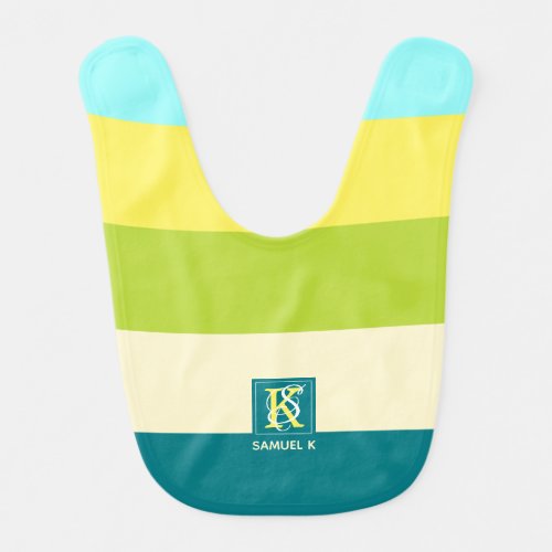 Fresh and Happy Colorful Stripes Monogram Bib