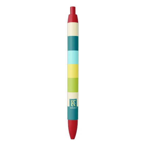 Fresh and Happy Colorful Stripes Monogram Blue Ink Pen