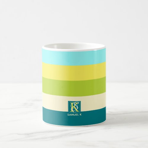Fresh and Happy Colorful Stripes Monogram Coffee Mug