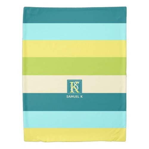 Fresh and Happy Colorful Stripes Monogram Duvet Cover