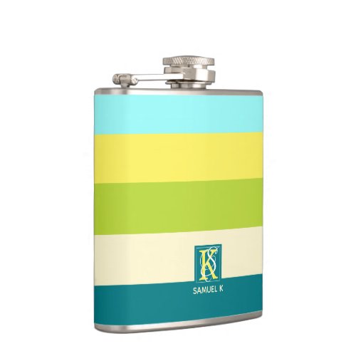 Fresh and Happy Colorful Stripes Monogram Hip Flask