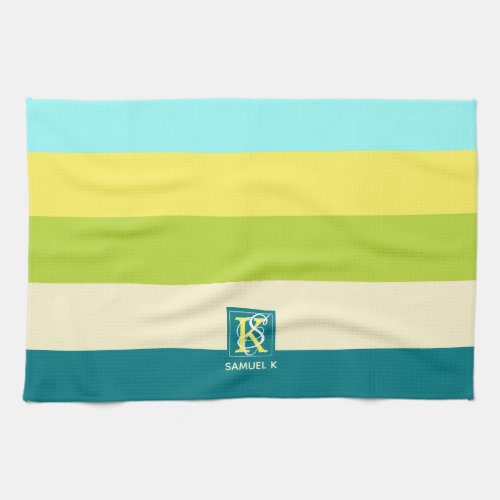 Fresh and Happy Colorful Stripes Monogram Kitchen Towel