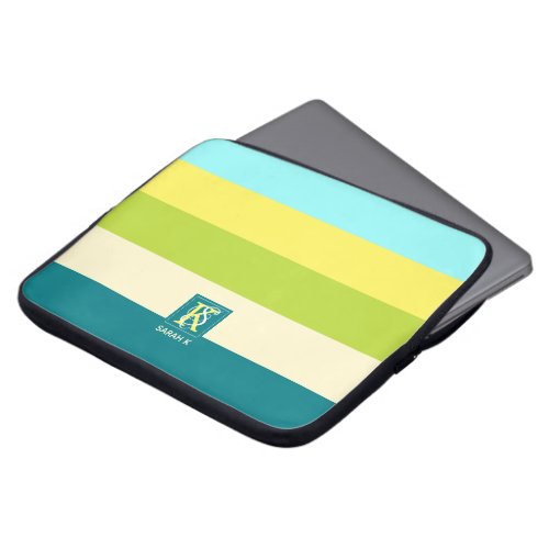 Fresh and Happy Colorful Stripes Monogram Laptop Sleeve