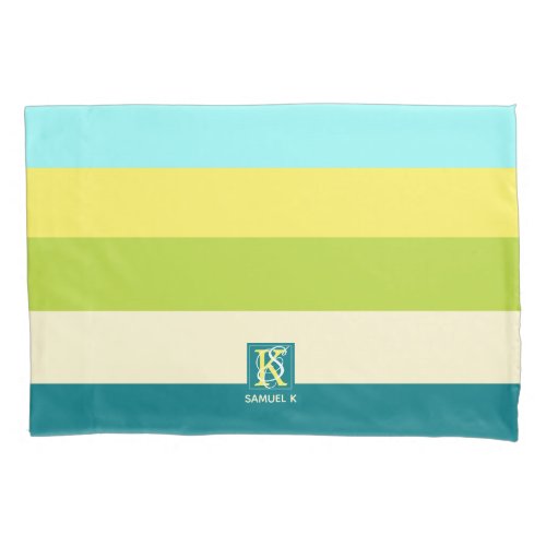 Fresh and Happy Colorful Stripes Monogram Pillowcase