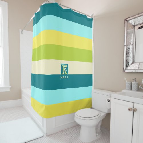 Fresh and Happy Colorful Stripes Monogram Shower Curtain