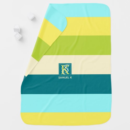 Fresh and Happy Colorful Stripes Monogram Swaddle Blanket