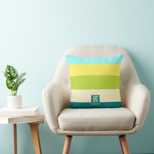 Fresh and Happy Colorful Stripes Monogram Throw Pillow