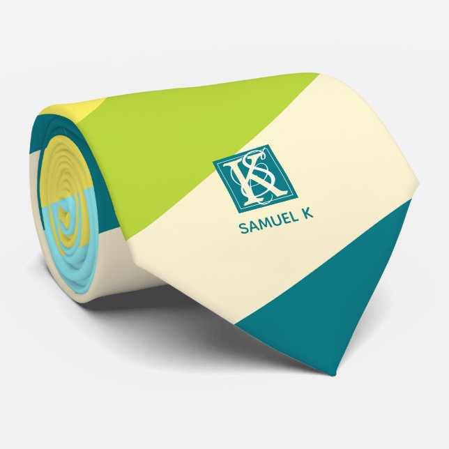 Fresh and Happy Colorful Stripes Monogram Tie (Rolled)