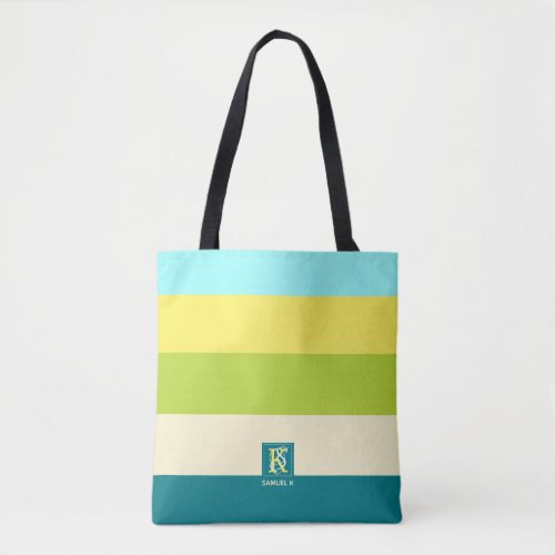 Fresh and Happy Colorful Stripes Monogram Tote Bag