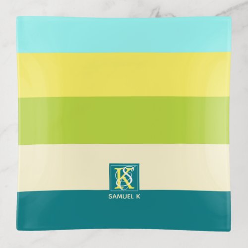 Fresh and Happy Colorful Stripes Monogram Trinket Tray