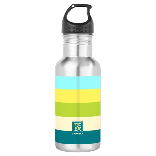 Fresh and Happy Colorful Stripes Monogram Water Bottle