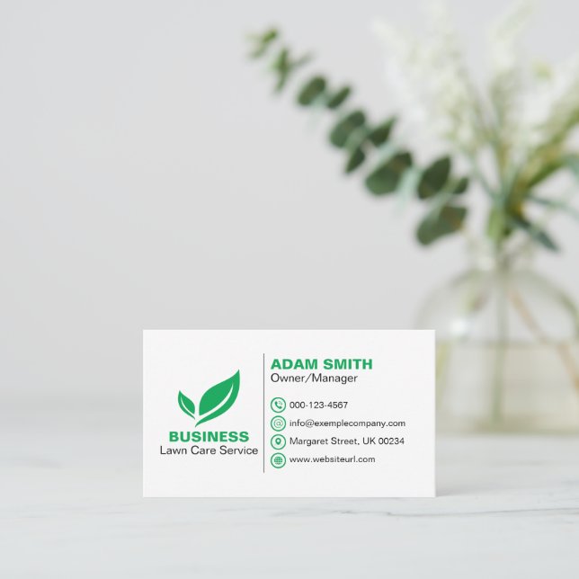 Fresh and Minimalist Lawn Care Customizable Business Card (Standing Front)
