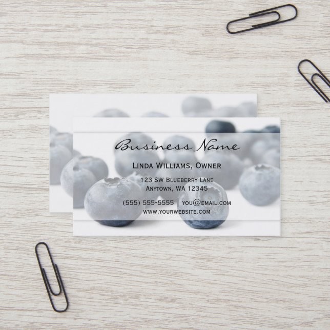 Fresh and Modern Blueberries Business Card (Front/Back In Situ)