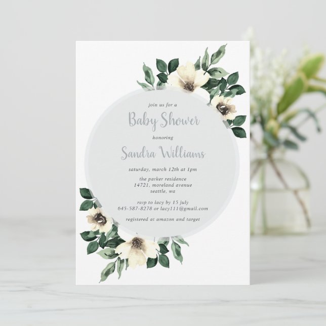 Fresh Anemone baby shower invitation_grey Invitation (Standing Front)