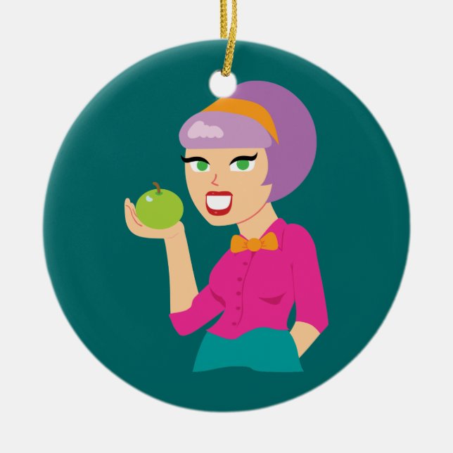 Fresh Apple Retro Girl Ceramic Ornament (Front)