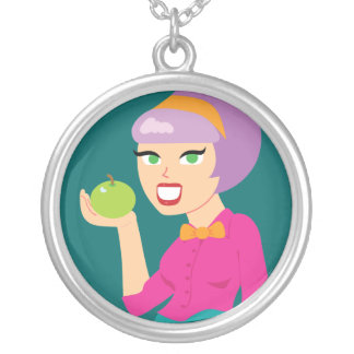 Fresh Apple Retro Girl Silver Plated Necklace