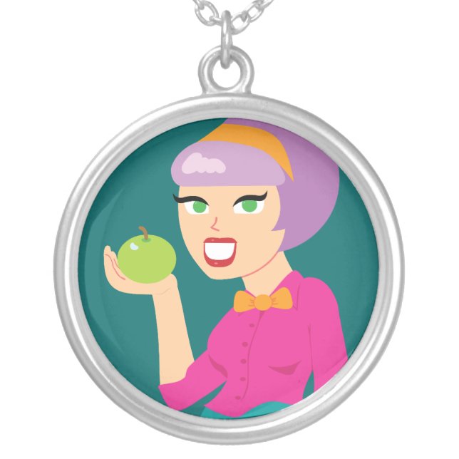Fresh Apple Retro Girl Silver Plated Necklace (Front)