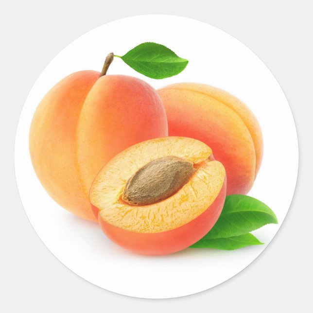 Fresh apricots with leaves classic round sticker (Front)