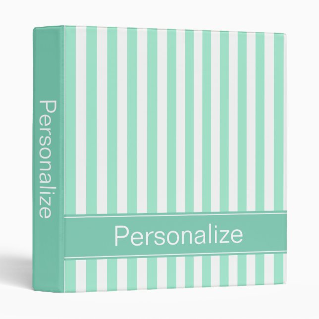 Fresh Aqua Stripes Personalized 3 Ring Binder (Front/Spine)
