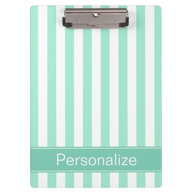Fresh Aqua Stripes Personalized Clipboard (Front)