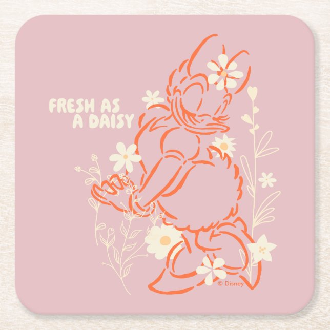 Fresh as a Daisy Minimalist Floral Graphic Square Paper Coaster (Front)