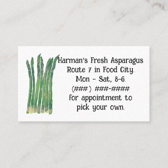 Fresh Asparagus Business Cards (Front)