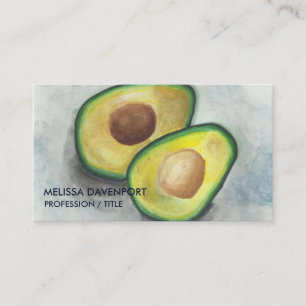 Fresh Avocado with Pit in Watercolor Green & Gray Business Card