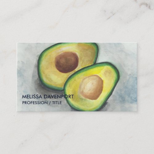 Fresh Avocado with Pit  in Watercolor Green  Gray Business Card