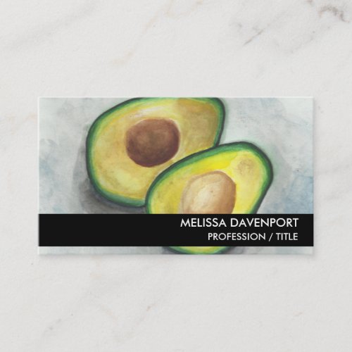 Fresh Avocado with Pit  in Watercolor Green  Gray Business Card