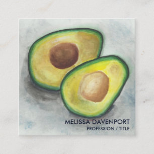 Fresh Avocado with Pit  in Watercolor Green & Gray Square Business Card