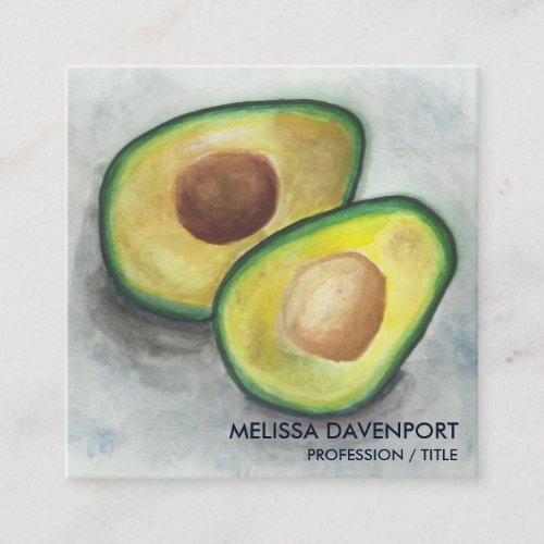 Fresh Avocado with Pit  in Watercolor Green  Gray Square Business Card