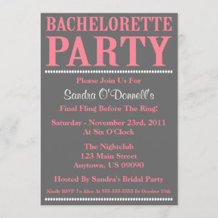Fresh Bachelorette Party Invitations (Pink / Gray)