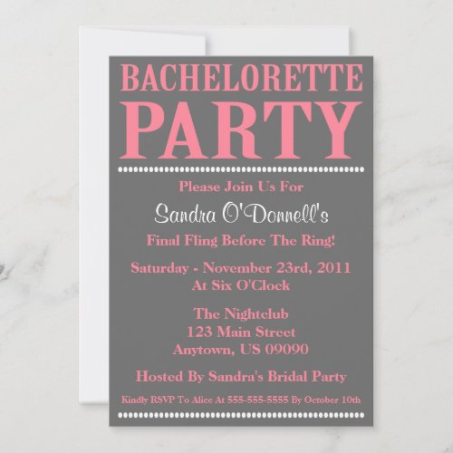 Fresh Bachelorette Party Invitations (Pink / Gray)