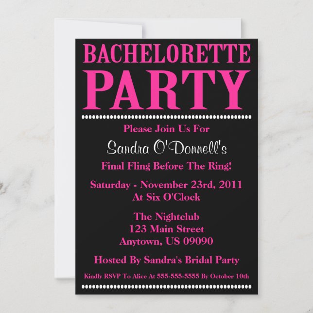 Fresh Bachelorette Party Invites (Hot Pink/Black) (Front)