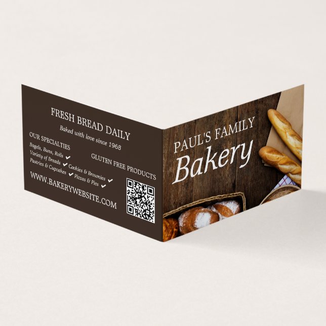 Fresh Baguette, Bakers, Bakery Store Detailed Business Card (Outside)