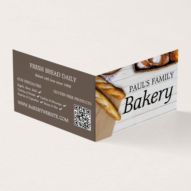 Fresh Baguette Collection, Bakers, Bakery Detailed Business Card (Outside)