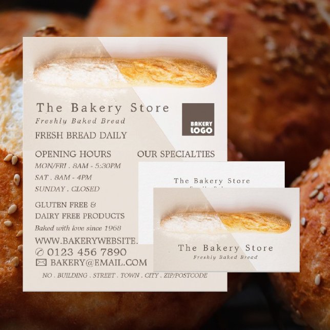 Fresh Baguette, Trendy Bakery Business Card (Creator Uploaded)