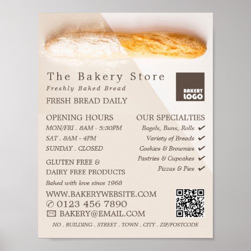 Fresh Baguette Trendy Bakery Store Advertising Poster