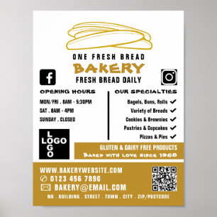 Fresh Baguettes, Bakers, Bakery Store Advert Poster