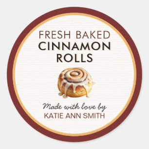 Fresh Baked Cinnamon Roll Labels   Bakery Sticker