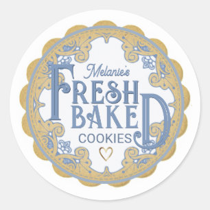 FRESH BAKED Cookies Heart and Kraft Scallop Border Classic Round Sticker
