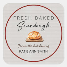 Fresh Baked Sourdough Bakery Label Stickers Square
