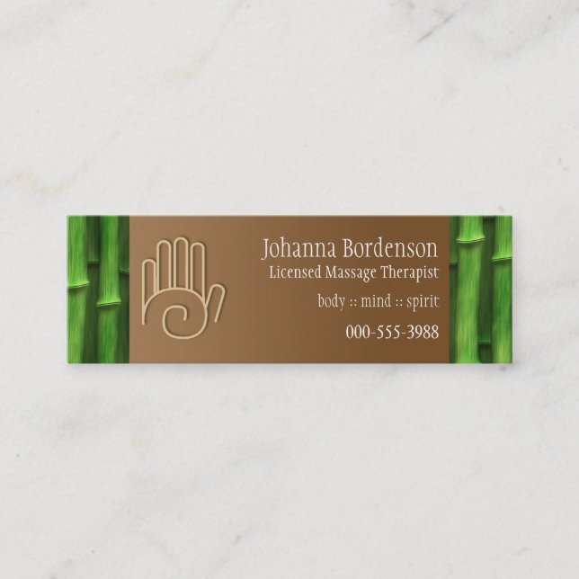 Fresh Bamboo Massage Therapy Mini Business Card (Front)