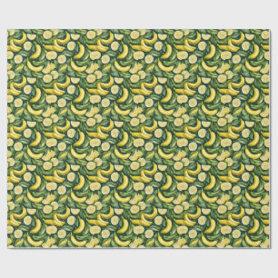 Fresh Bananas and Lemon Slices Watercolor Art Wrapping Paper