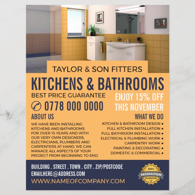 Fresh Bathroom Portrait, Kitchen & Bathroom Fitter Flyer (Front)