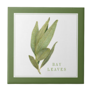 FRESH BAY LEAVES 4.25" Ceramic Tile (+text) Green