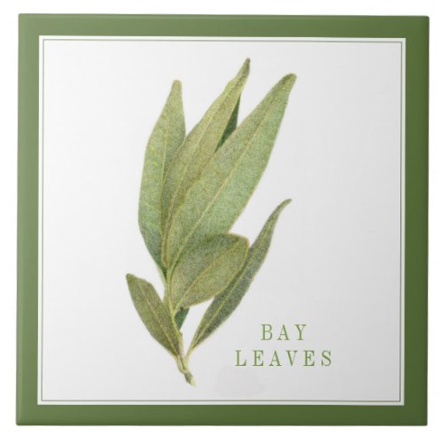 FRESH BAY LEAVES 6x6 Ceramic Tile text Green