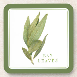 FRESH BAY LEAVES Hard Plastic Coasters +text Green