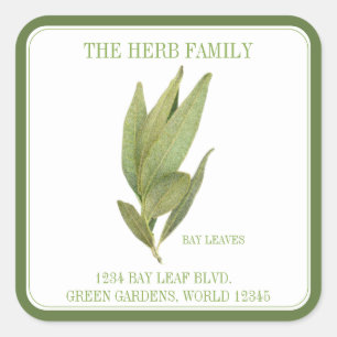 FRESH BAY LEAVES Large Square Address Seals Green